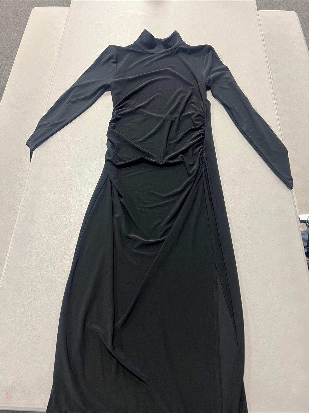 Wilfred Black Long-Sleeve Mock Neck Ruched Maxi Dress
